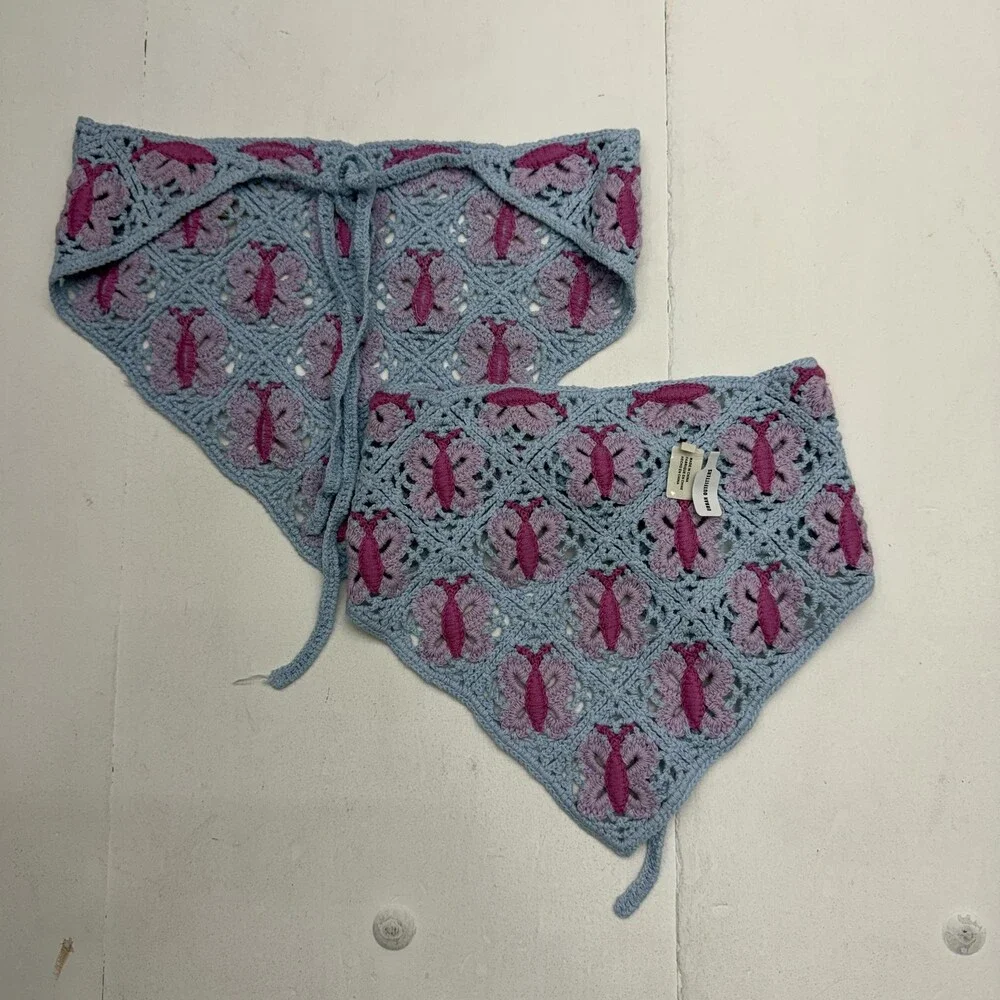 Urban Outfitters Womens One Size Blue Crochet Butterfly Headscarf Bandana 2 Pack